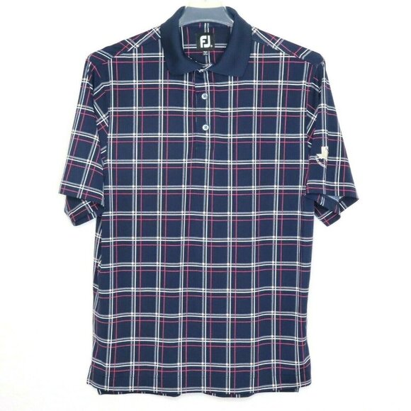 FootJoy Mens Small Harlingen CC Blue Pink Tartan Plaid Polo Shirt Embroidered - Picture 9 of 9